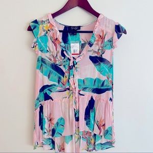 Jessica Simpson Floral Ruffle Peplum Top Sleeveless Blouse NWT Spring Summer